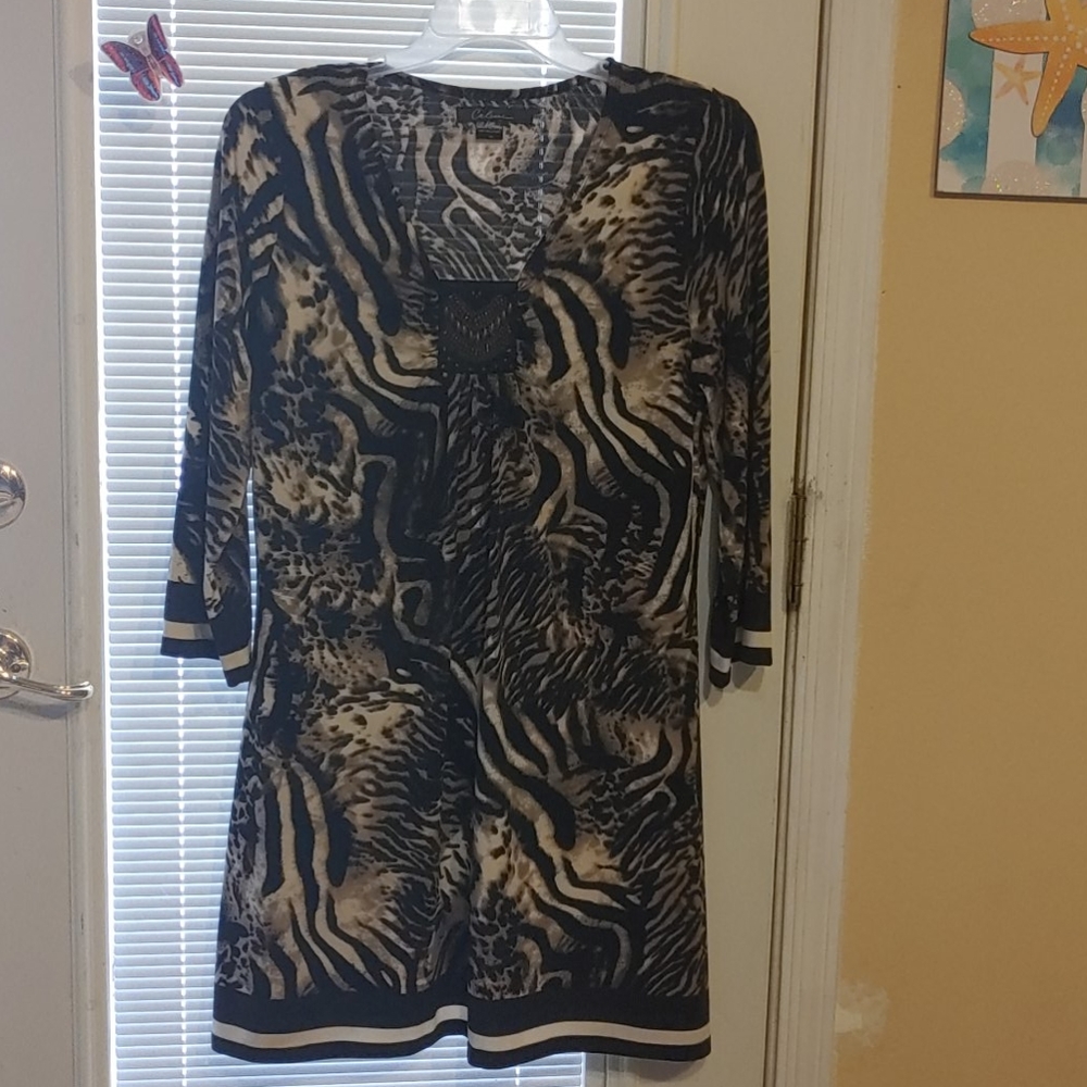 Long sleeve multi-color print dress